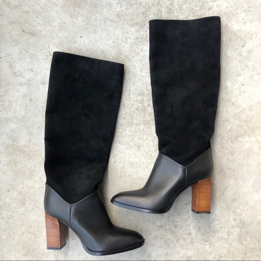 SPORTMAX Black Leather & Suede Knee-High Boots